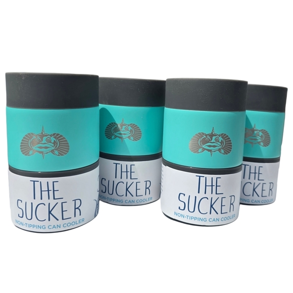 The Sucker Toadfish Non-Tipping Can Cooler Set Of 4 Teal Color NWT - Picture 1 of 12